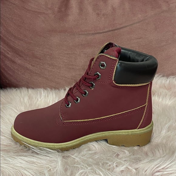 Burgundy Lace-Up Ankle Boots - Picture 3 of 8